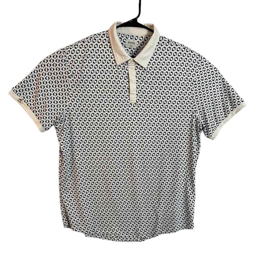 Mantra Catalyst Polo Shirt Mens XL WHALES Ivory Navy EUC